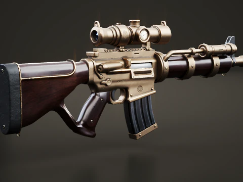 Fucile macchina Steampunk - Modello di arma altamente dettagliato con texture PBR Modello 3D