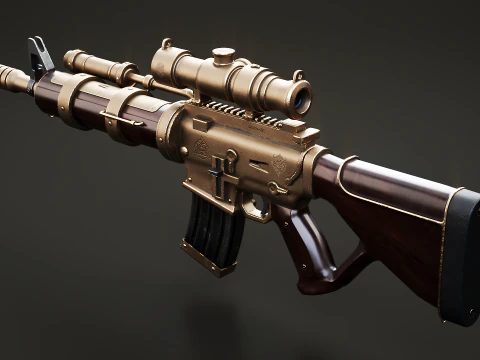 Fucile macchina Steampunk - Modello di arma altamente dettagliato con texture PBR Modello 3D