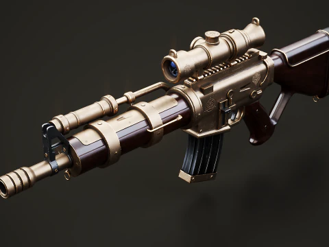 Fucile macchina Steampunk - Modello di arma altamente dettagliato con texture PBR Modello 3D