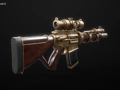 Fucile macchina Steampunk - Modello di arma altamente dettagliato con texture PBR Modello 3D