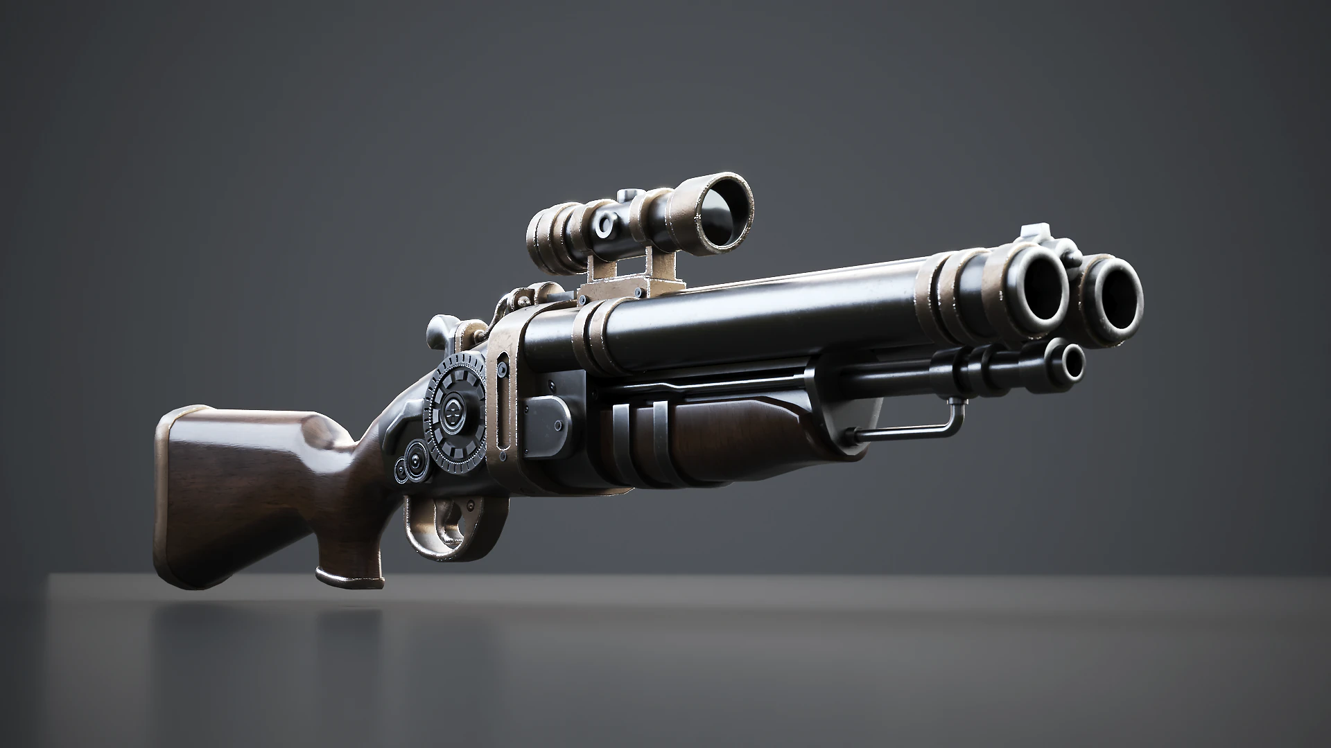 Fucile Steampunk con texture PBR Modello 3D .c4d .max .obj .3ds .fbx .stl .blend 