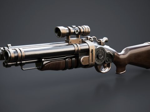 Steampunk-Schrotflinte mit PBR-Texturen 3D Modell