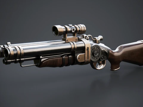 Fucile Steampunk con texture PBR Modello 3D