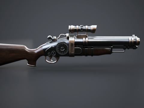 Steampunk-Schrotflinte mit PBR-Texturen 3D Modell