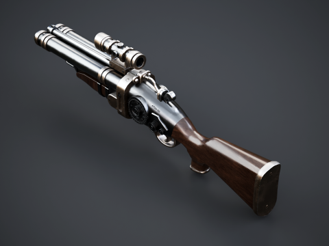 Steampunk-Schrotflinte mit PBR-Texturen 3D Modell