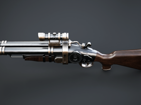 Steampunk-Schrotflinte mit PBR-Texturen 3D Modell