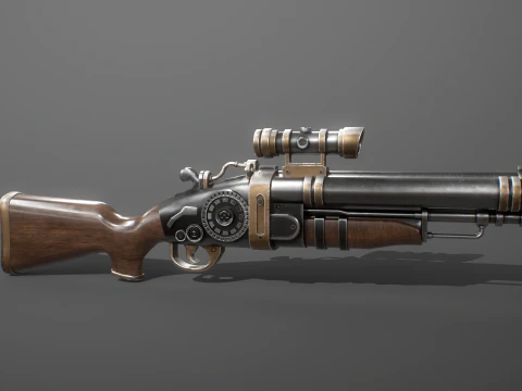 Fucile Steampunk con texture PBR Modello 3D