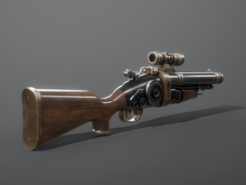 Steampunk-Schrotflinte mit PBR-Texturen 3D Modell
