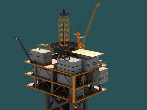 Old TPL Tension Leg Oil Platform 3D Model