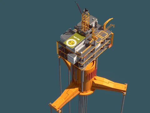 Old TPL Tension Leg Oil Platform 3D Model