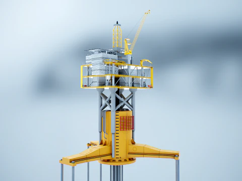 Old TPL Tension Leg Oil Platform 3D Model