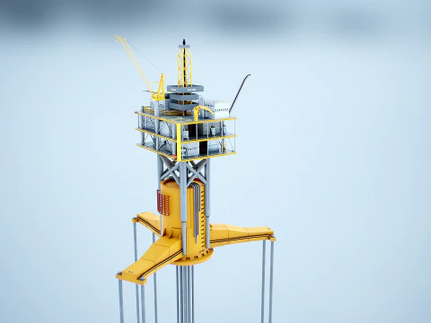 Old TPL Tension Leg Oil Platform 3D Model