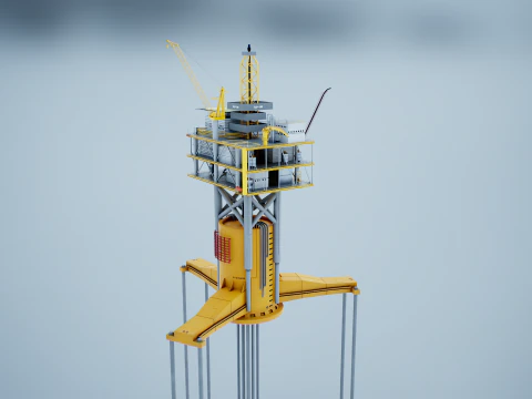 Old TPL Tension Leg Oil Platform 3D Model