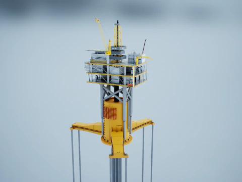 Old TPL Tension Leg Oil Platform 3D Model