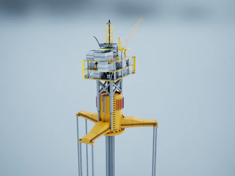 Old TPL Tension Leg Oil Platform 3D Model