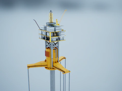 Old TPL Tension Leg Oil Platform 3D Model