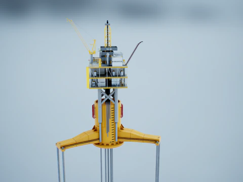 Old TPL Tension Leg Oil Platform 3D Model