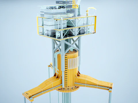 Old TPL Tension Leg Oil Platform 3D Model