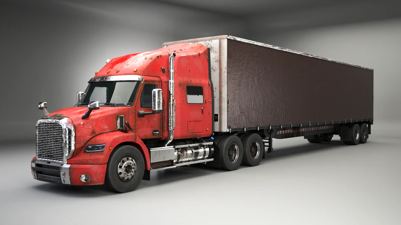 Used Aged Semi Truck Sleeper Cab with Curtain Trailer 3D Model .c4d .max .obj .3ds .fbx .stl .blend 