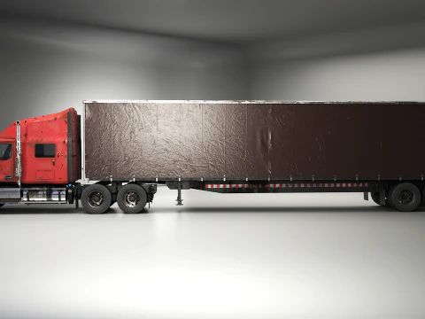 Used Aged Semi Truck Sleeper Cab with Curtain Trailer 3D Model