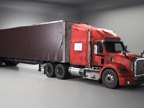 Used Aged Semi Truck Sleeper Cab with Curtain Trailer 3D Model