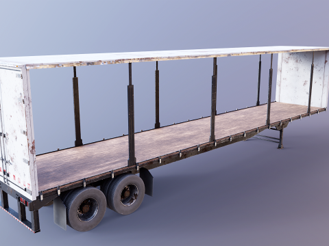 Cabina letto per semirimorchio invecchiata usata con rimorchio telonato Modello 3D