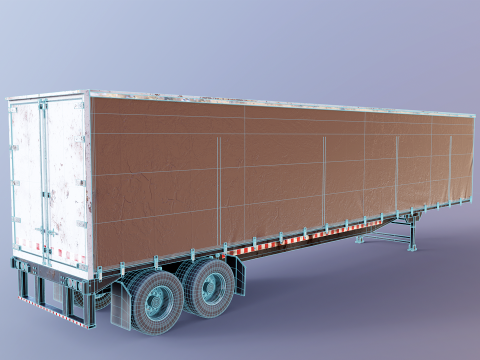 Cabina letto per semirimorchio invecchiata usata con rimorchio telonato Modello 3D
