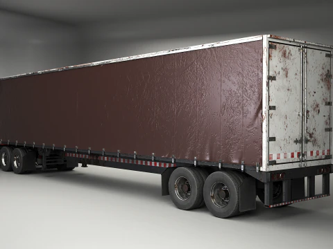 Used Aged Semi Truck Sleeper Cab with Curtain Trailer 3D Model