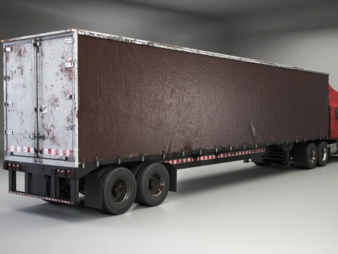 Used Aged Semi Truck Sleeper Cab with Curtain Trailer 3D Model