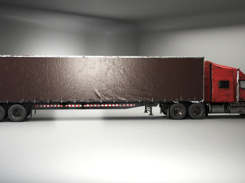 Used Aged Semi Truck Sleeper Cab with Curtain Trailer 3D Model