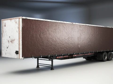 Used Aged Semi Truck Sleeper Cab with Curtain Trailer 3D Model