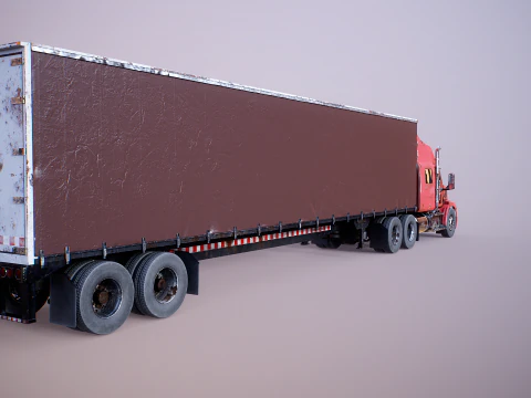Used Aged Semi Truck Sleeper Cab with Curtain Trailer 3D Model