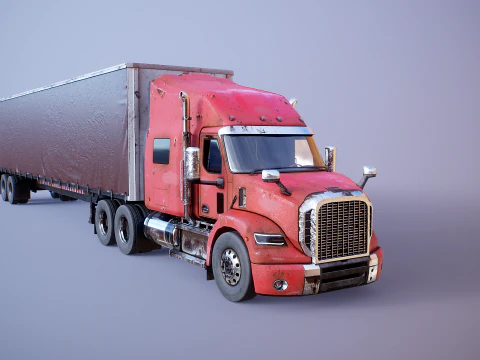 Used Aged Semi Truck Sleeper Cab with Curtain Trailer 3D Model