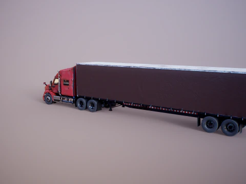 Used Aged Semi Truck Sleeper Cab with Curtain Trailer 3D Model