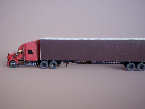 Used Aged Semi Truck Sleeper Cab with Curtain Trailer 3D Model