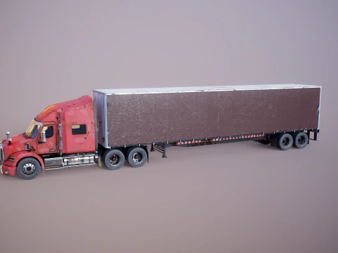 Used Aged Semi Truck Sleeper Cab with Curtain Trailer 3D Model