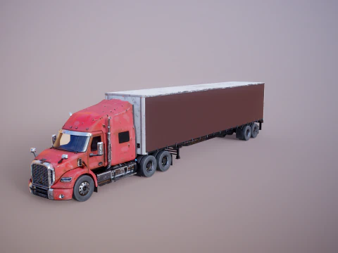 Used Aged Semi Truck Sleeper Cab with Curtain Trailer 3D Model