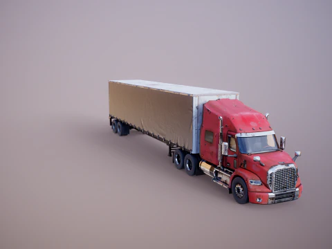 Used Aged Semi Truck Sleeper Cab with Curtain Trailer 3D Model