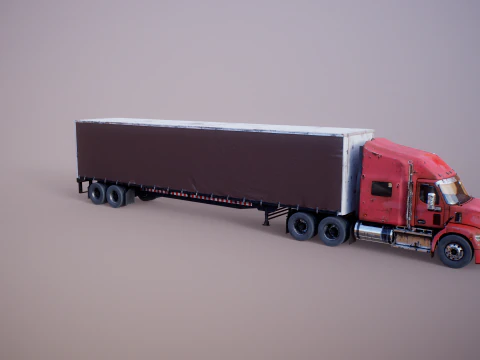 Used Aged Semi Truck Sleeper Cab with Curtain Trailer 3D Model