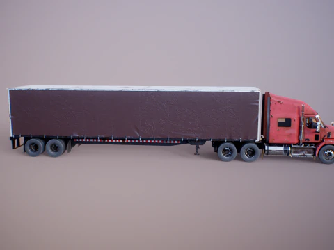 Used Aged Semi Truck Sleeper Cab with Curtain Trailer 3D Model
