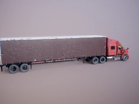 Used Aged Semi Truck Sleeper Cab with Curtain Trailer 3D Model