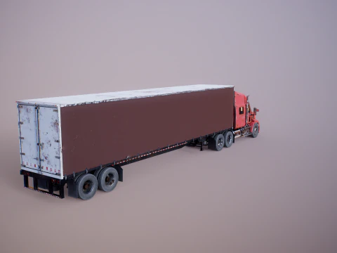 Used Aged Semi Truck Sleeper Cab with Curtain Trailer 3D Model