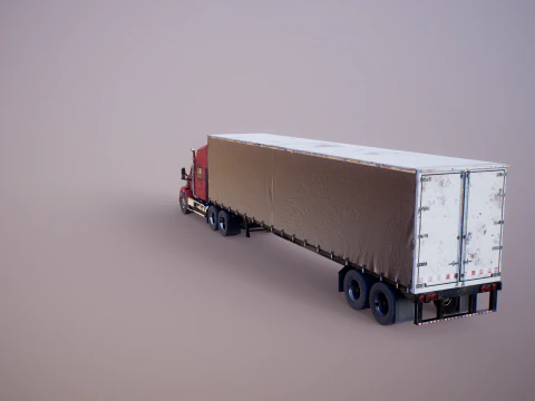 Used Aged Semi Truck Sleeper Cab with Curtain Trailer 3D Model