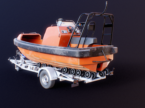 Używana przyczepa do łodzi i motor&oacute;wka ratownicza Model 3D