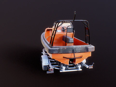 Used Boat Trailer and Rescue Motorboat 3D Model