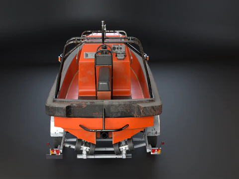 Used Boat Trailer and Rescue Motorboat 3D Model