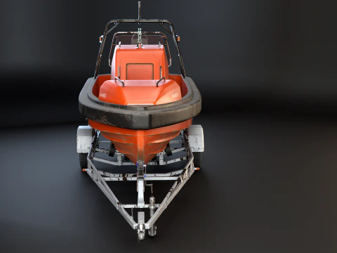 Used Boat Trailer and Rescue Motorboat 3D Model