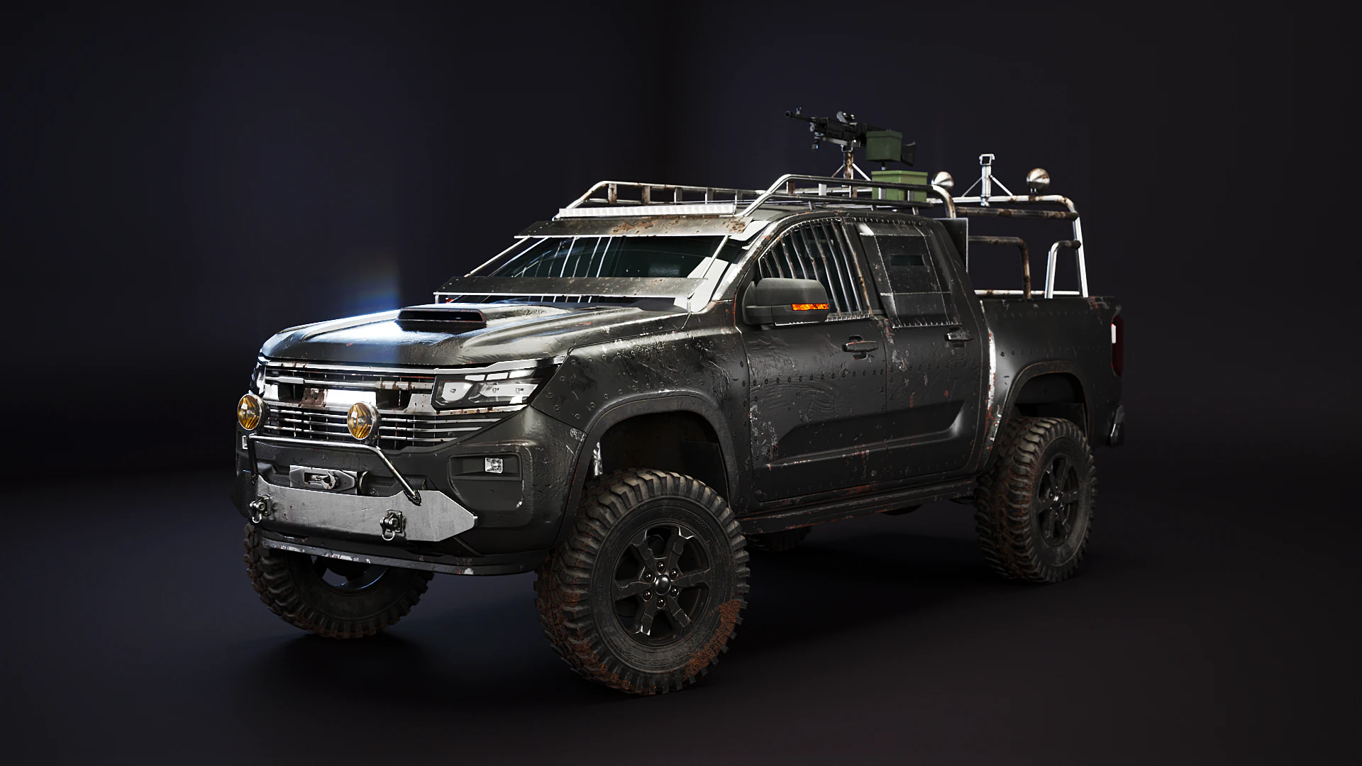 Black Apocalypse Pickup Truck 3D Model .c4d .max .obj .3ds .fbx .stl .blend 