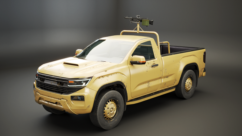 Pickup militare generico armato nel deserto mimetico Modello 3D .c4d .max .obj .3ds .fbx .stl .blend