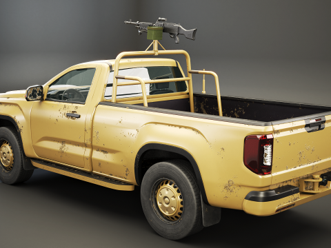 Pickup militare generico armato nel deserto mimetico Modello 3D